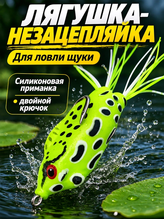 Лягушка-незацепляйка для щуки, силиконовая приманка с двойным крючком