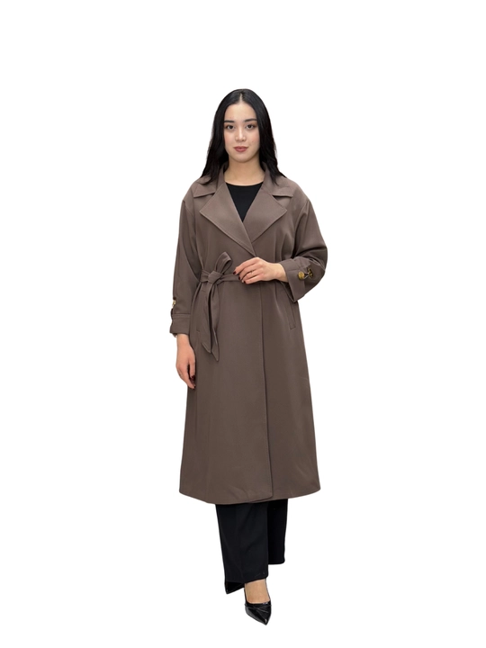 Ayollar uchun zamonaviy kuzgi trench, uzun plash, belbog'li plash (120 sm) - 