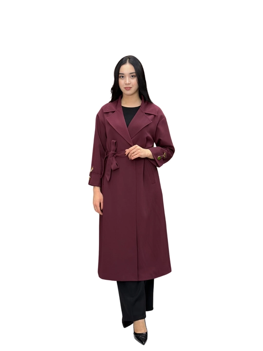 Ayollar uchun zamonaviy kuzgi trench, uzun plash, belbog'li plash (120 sm) - 