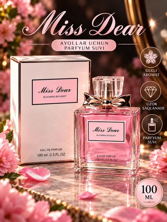 Miss Dear Blooming Bouquet atir ayollar uchun pushti shisha flakon - 