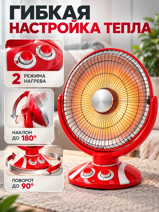 Керамический обогреватель, 2 режима нагрева, наклон 180°, поворот 90°, компактный