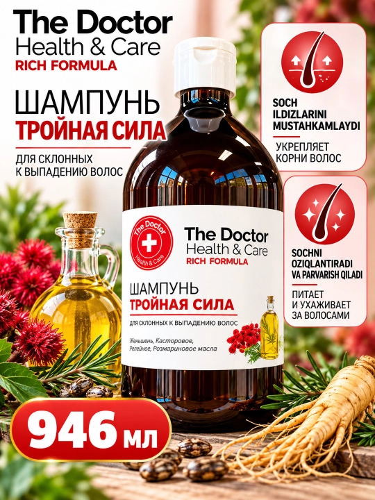 The Doctor Health  Care Triple Strength — soch to‘kilishiga qarshi shampun, 946 ml - 