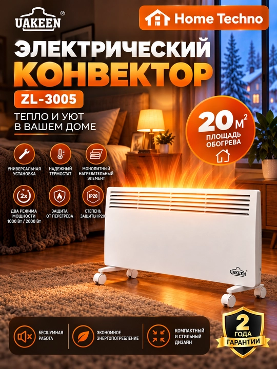 UAKEEN GERMANY elektr konvektor isitkich, 2000 Vt, 20 m² gacha