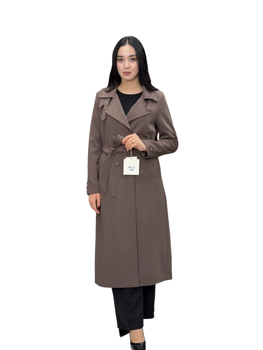 Ayollar uchun zamonaviy kuzgi trench, uzun plash, belbog'li plash 120 sm - 