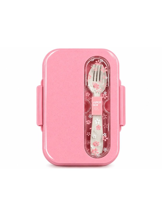 2 bo‘limli, qoshiq va sanchqili pushti lunch box