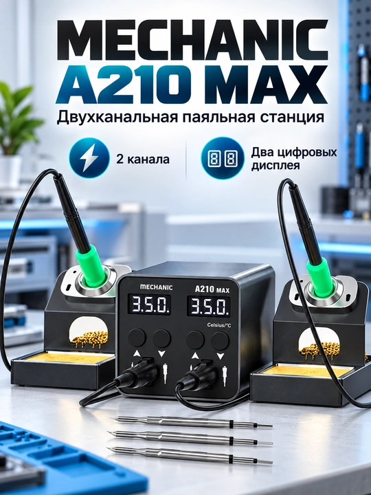Паяльная станция MECHANIC A210 MAX с двумя наконечниками - 