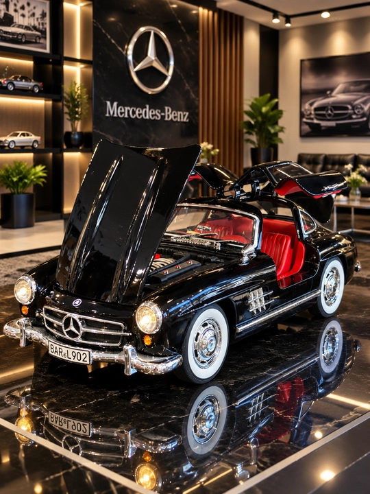 Металлическая коллекционная машинка Mercedes-Benz 300 SL, чёрная с красным салоном - 
