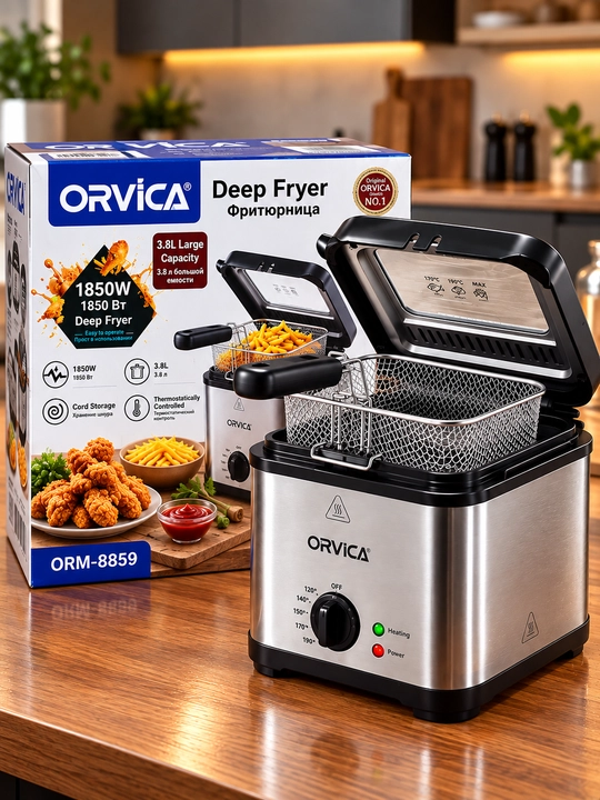 Фритюрница электрическая ORVICA ORM-8859, 3,8 л, 1850 Вт, для картофеля фри - 