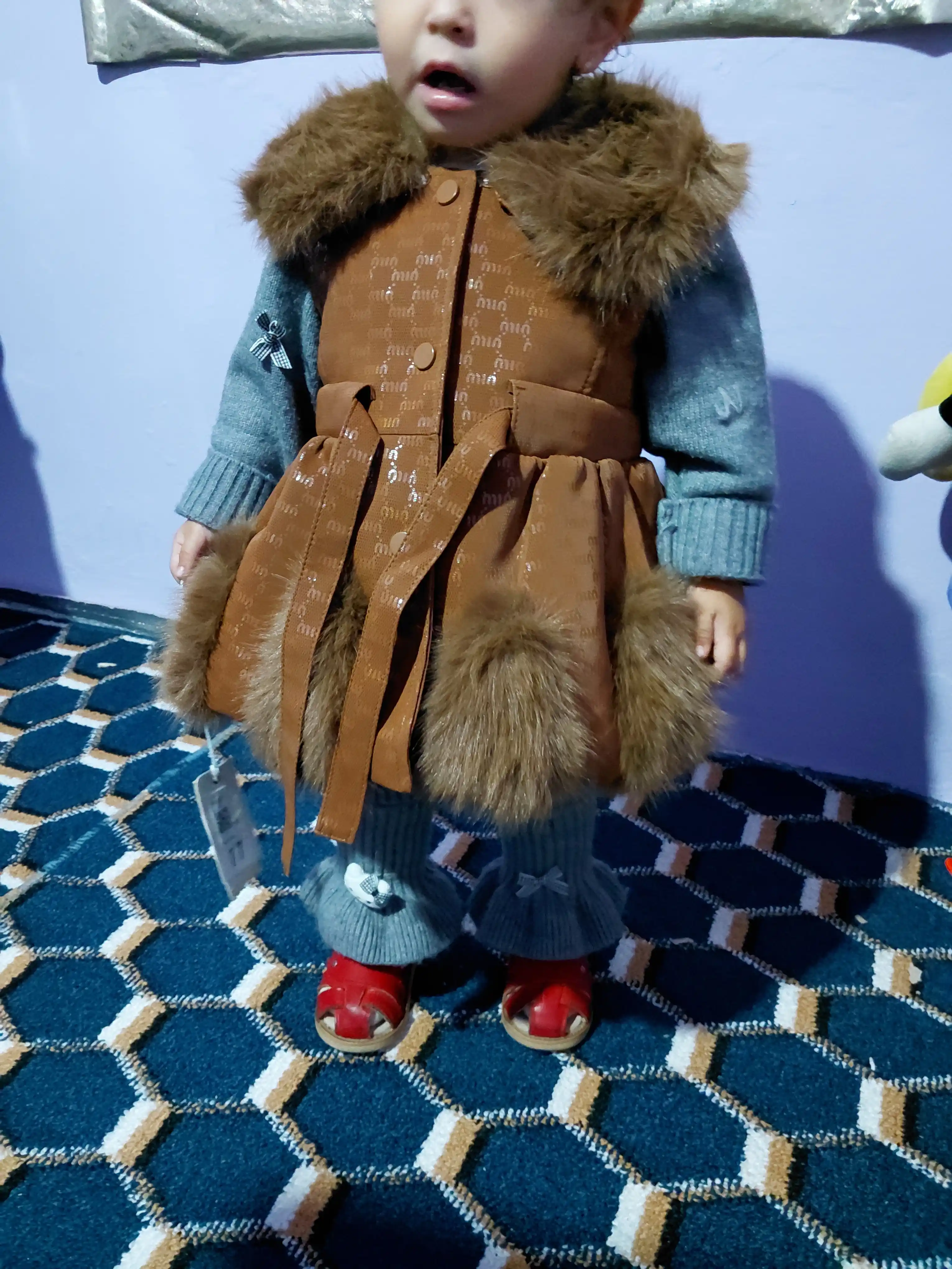 Зимний детский жилет из экокожи с мехом для девочек, 1-5 лет