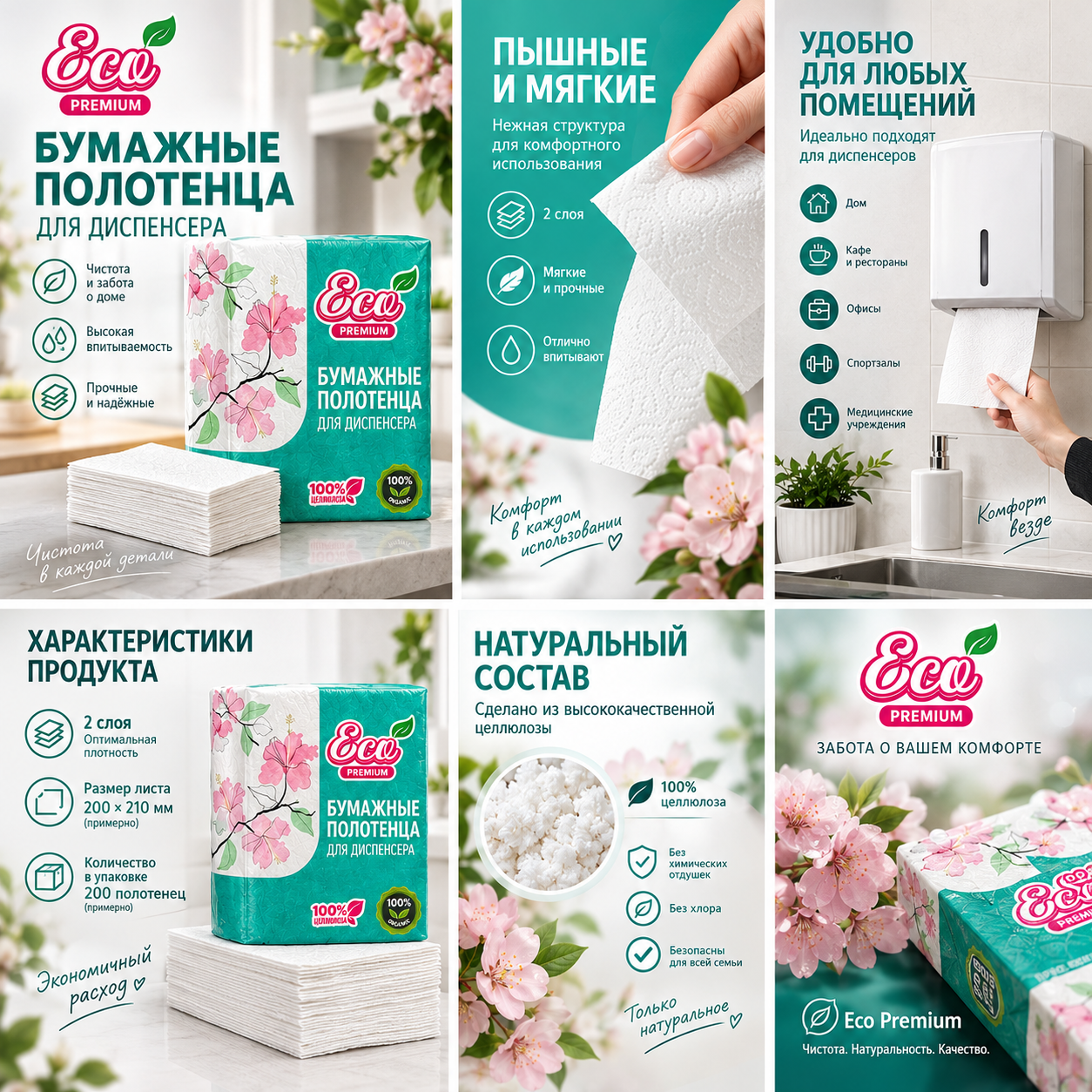 Бумажные полотенца для диспенсера Eco Premium 2-слойные