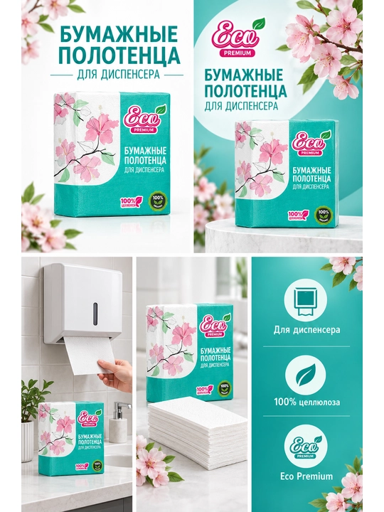 Бумажные полотенца для диспенсера Eco Premium 2-слойные