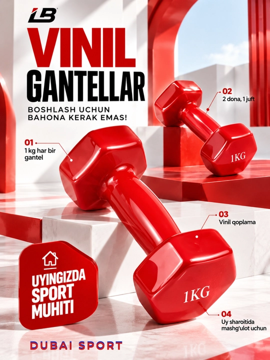 Vinil gantellar 0.5 kg dan 4 kg gacha, to'plamda 2 dona
