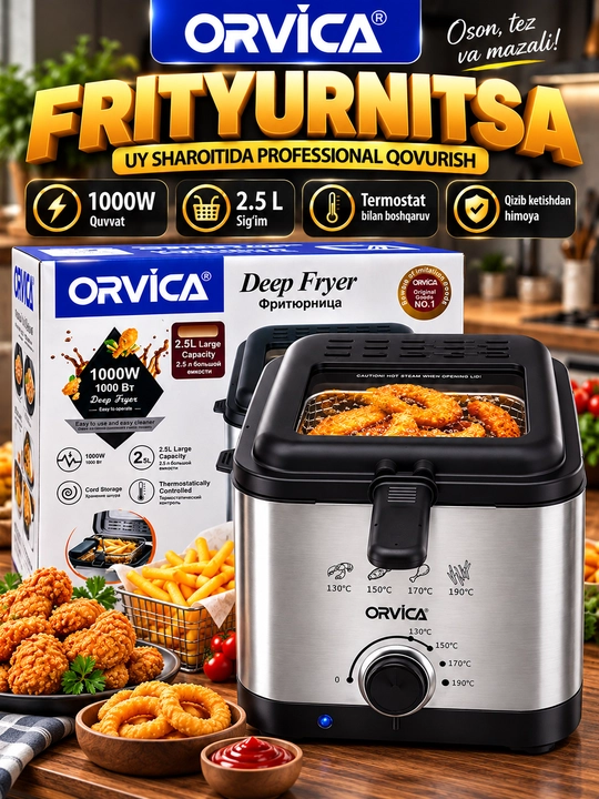 Elektr frityurnitsa ORVICA ORM-8820, 2,5 litr, 1000 Vt, kartoshka fri pishirgich