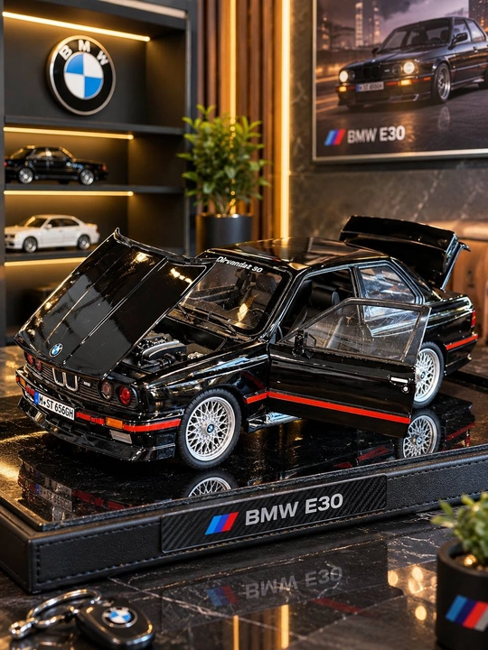 Чёрная металлическая машинка BMW E30, спортивная коллекционная модель - 