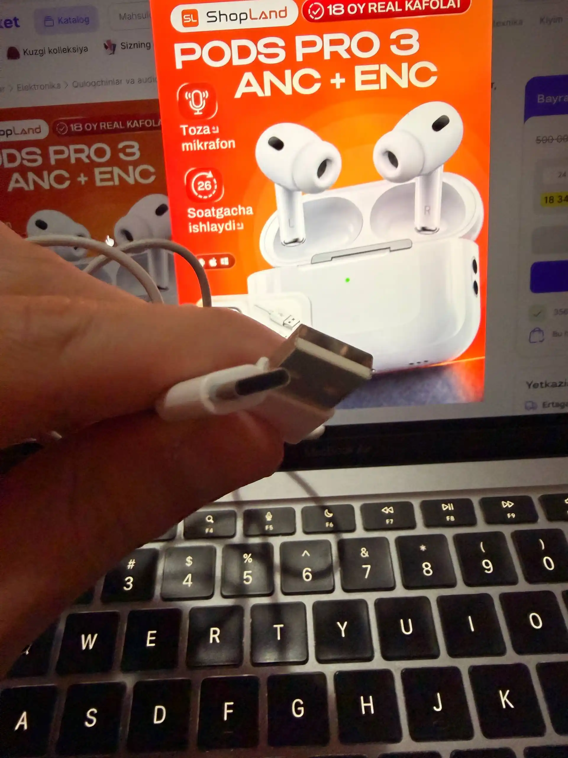 ShopLand Pro 3 ANC + ENC — simsiz premium quloqchinlar, mikrofonli iPhone va Android uchun