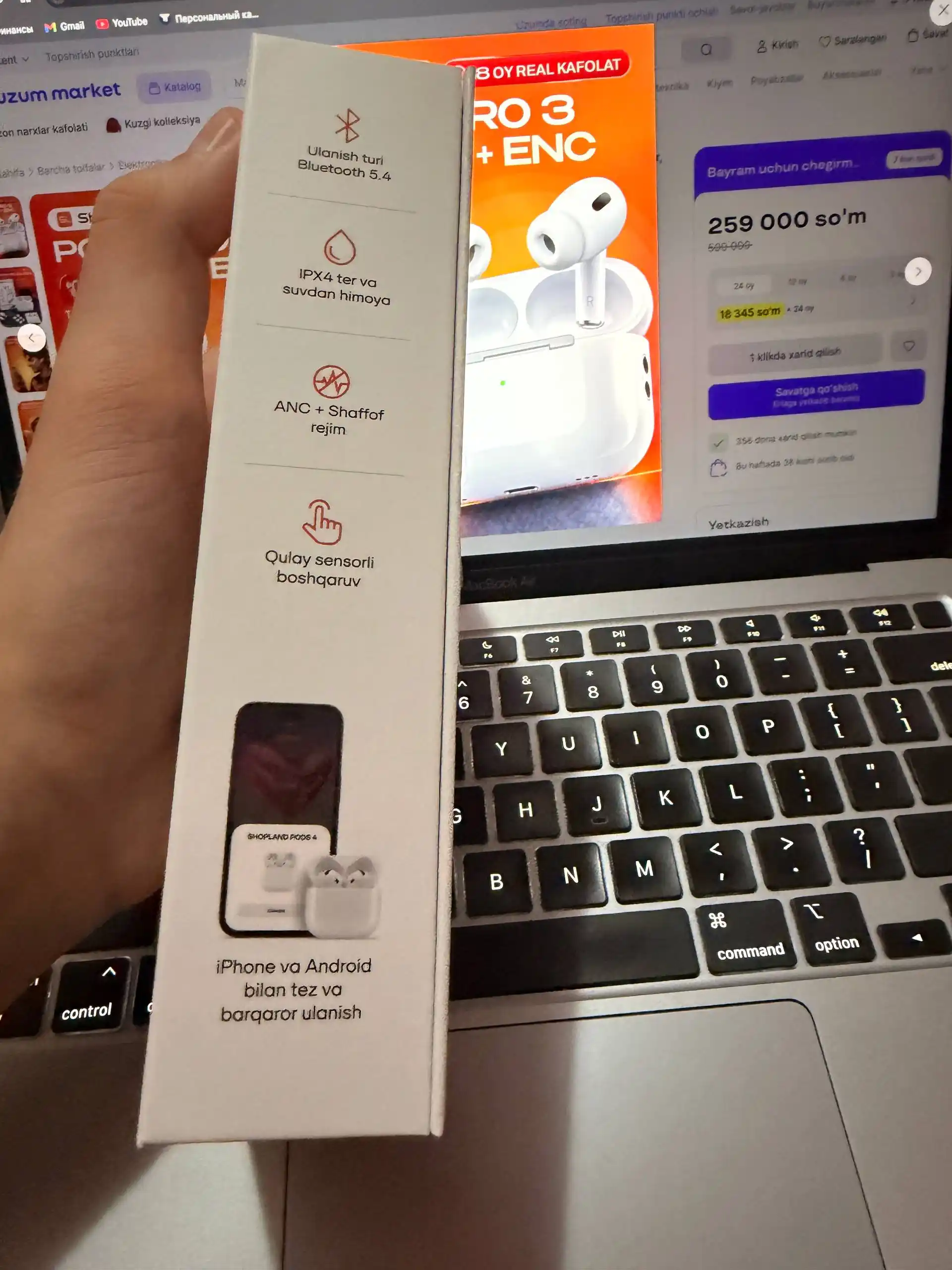 ShopLand Pro 3 ANC + ENC — simsiz premium quloqchinlar, mikrofonli iPhone va Android uchun