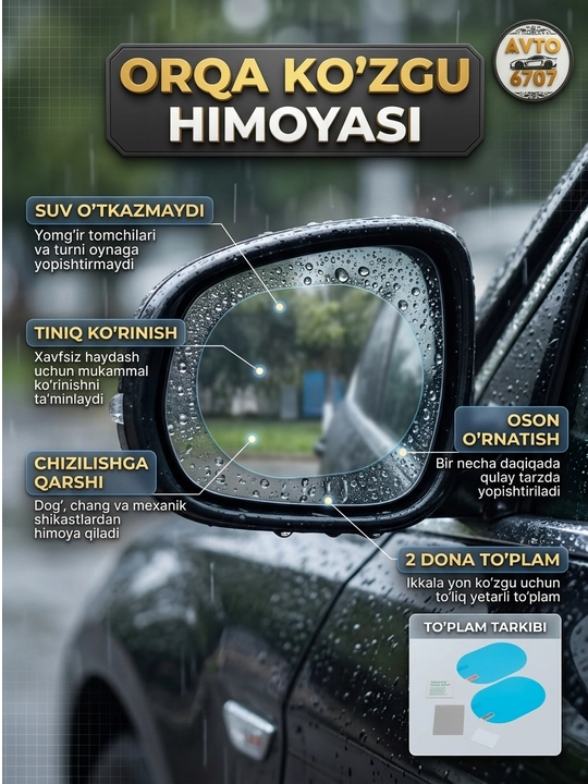 Антидождь пленка для боковых стекол автомобиля Clear Vision, защита от тумана, 240х200 мм
