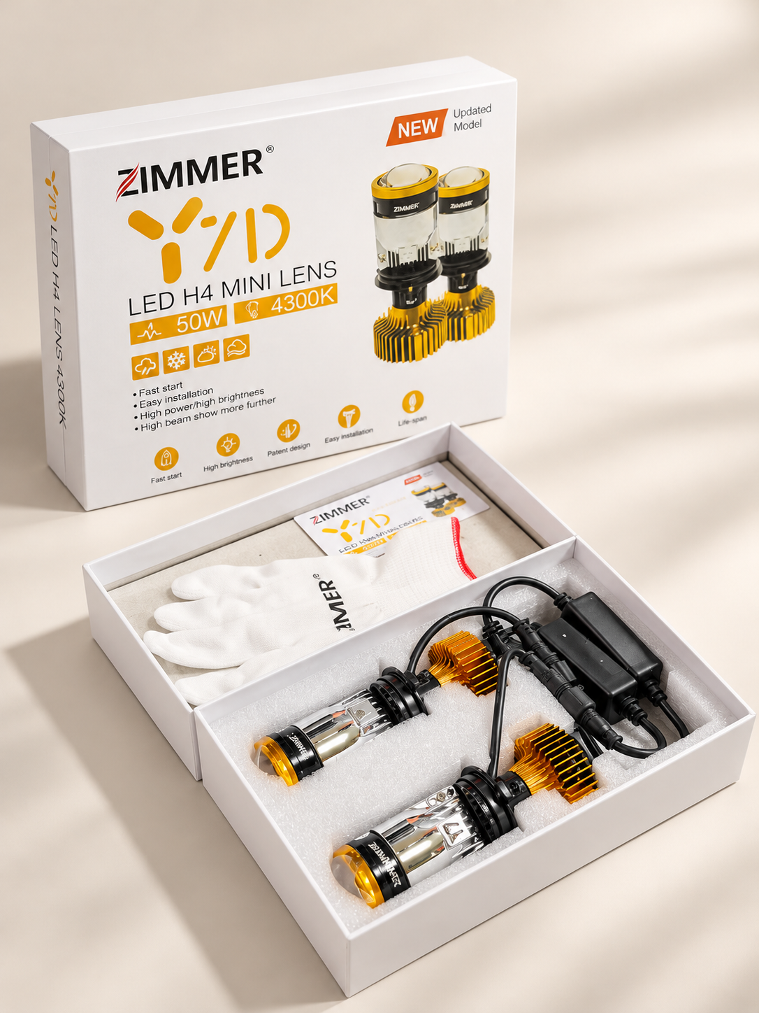 Avtomobil faralari uchun LED lampalar, Y7D H4 Mini Lens, ZIMMER LED lampalar to‘plami 50W!