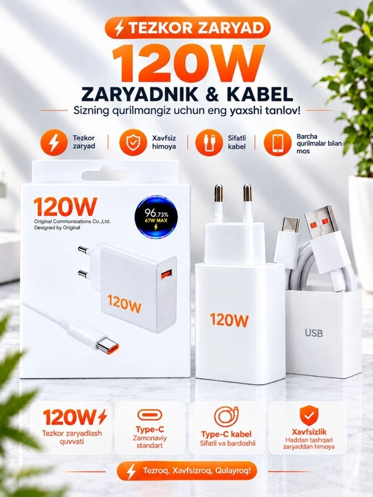 Адаптер для быстрой зарядки Redmi 120 Вт/67 Вт/33 Вт с кабелем - 