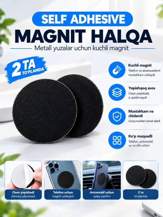 MagSafe magnit halqasi, telefon, g‘ilof, ushlagich va quvvatlagich uchun magnit plastina - 