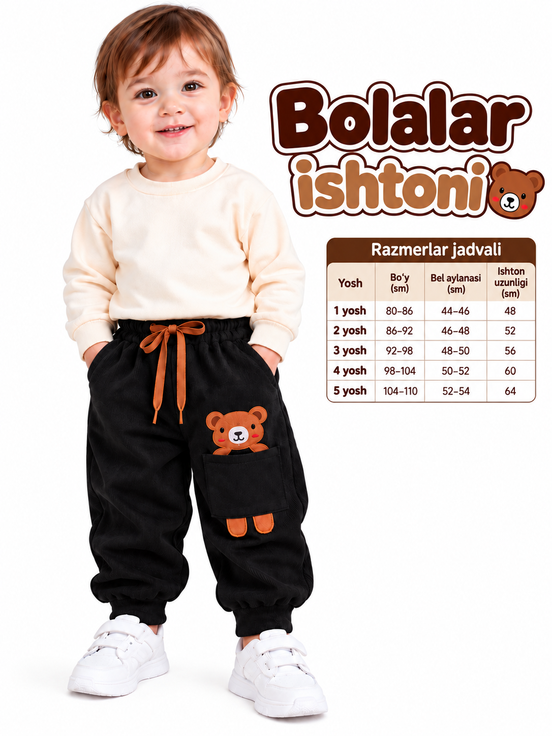 Bolalar uchun shimlar, o'g'il bolalar uchun kuzgi, qishgi shimlar, 1-2-3-4-5 yosh - 