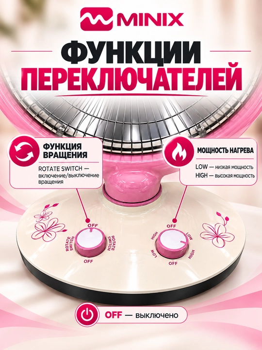 Infraqizil elektr isitgich MINIX MX-430, 1000 W, 2 quvvat rejimi, 180° aylanish funksiyasi
