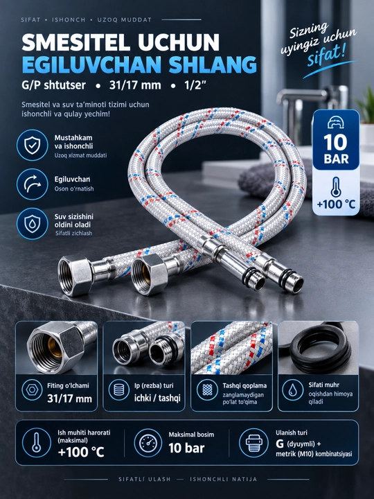 Smesitel uchun G/P Shtutser 31/17 mm 1/2"xM10 - 