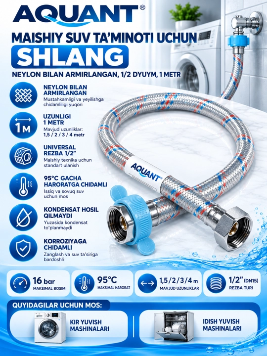 Neylon suv uchun egiluvchan shlang 1/2" 100 sm (g/g) - 