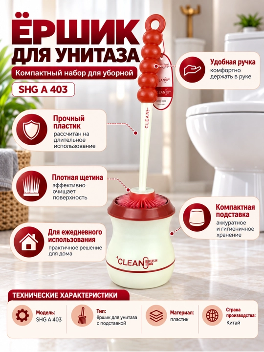 Unitaz cho‘tkasi ixcham hojatxona tozalash to‘plami, mustahkam shetka ( SHGA403)