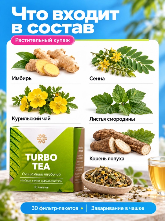 Tabiiy ozdiruvchi, shishlarga qarshi, siydik haydovchi turbo choyi, detoks, 30 ta paketcha