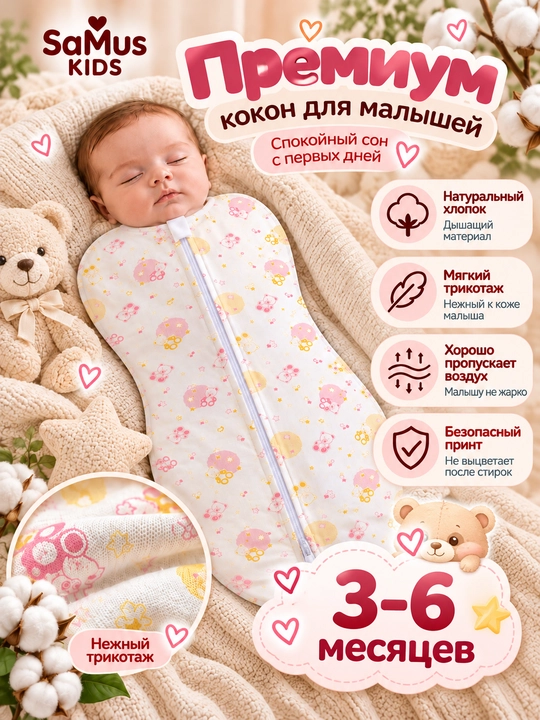 Пеленка-кокон для новорожденных с замком — для комфортного сна - 