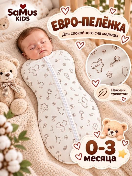 Пеленка-кокон для новорожденных с замком — для комфортного сна - 