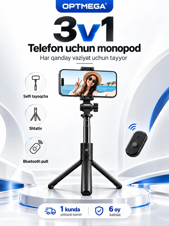 Selfie Stick Tripod L03 с Bluetooth Пультом, Монопод и Штатив для Телефона 3в1 до 70 см - 