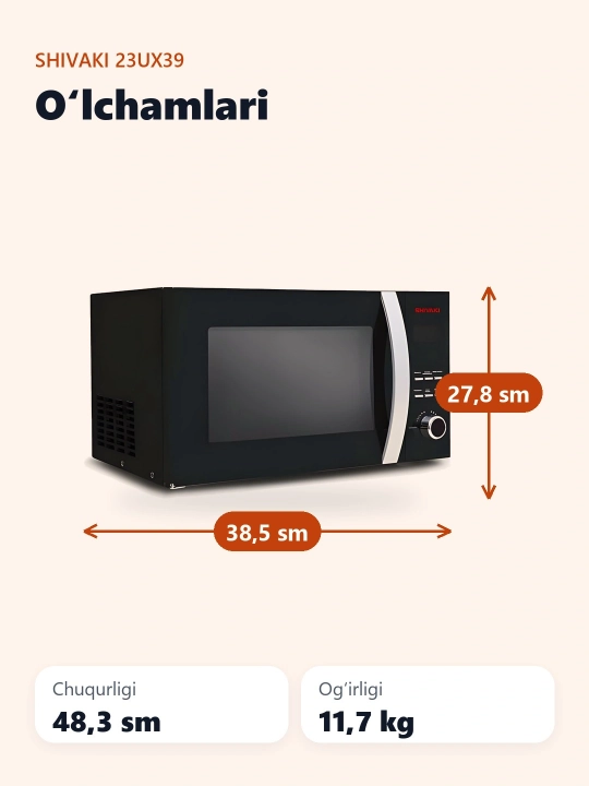 Shivaki 23UX39 mikroto‘lqinli pechi, 23 l