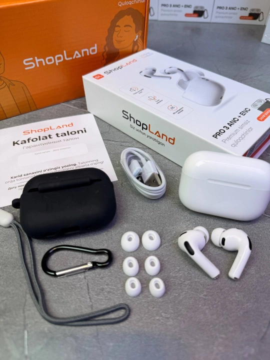ShopLand Pro 3 ANC + ENC — simsiz premium quloqchinlar, mikrofonli iPhone va Android uchun
