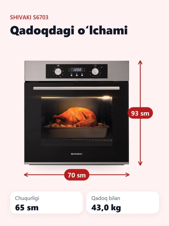 Shivaki S6703 duxovka shkafi, 67 litr, kumush rangda