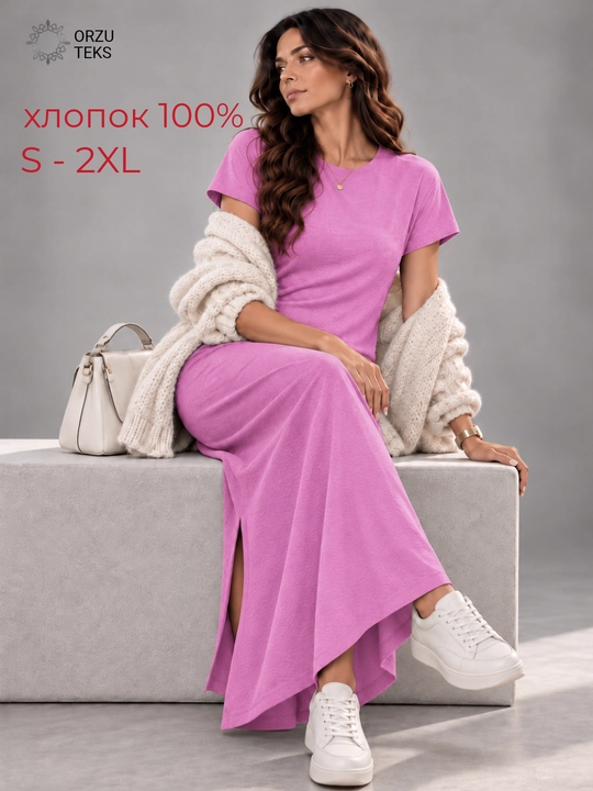 Платье женское, повседневное, длинное, миди, свободное, 100% хлопок, ORZU-TEKS - 