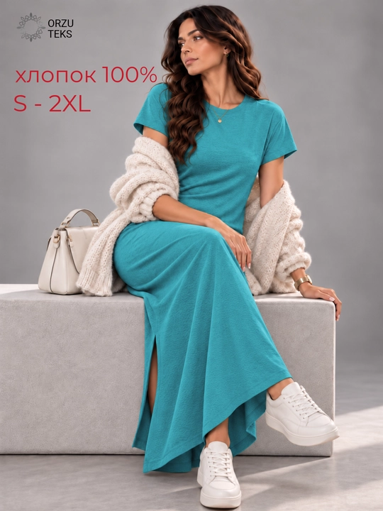 Ayollar ko‘ylagi, kundalik, uzun, midi, keng, 100% paxta, ORZU-TEKS