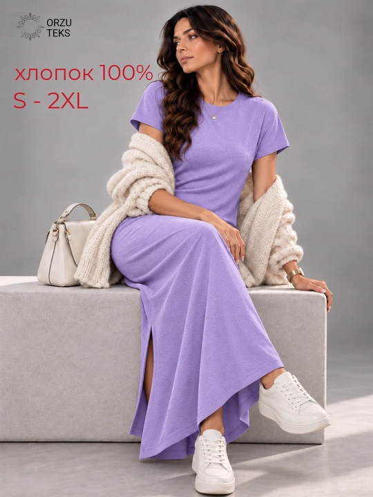 Ayollar ko‘ylagi, kundalik, uzun, midi, keng, 100% paxta, ORZU-TEKS