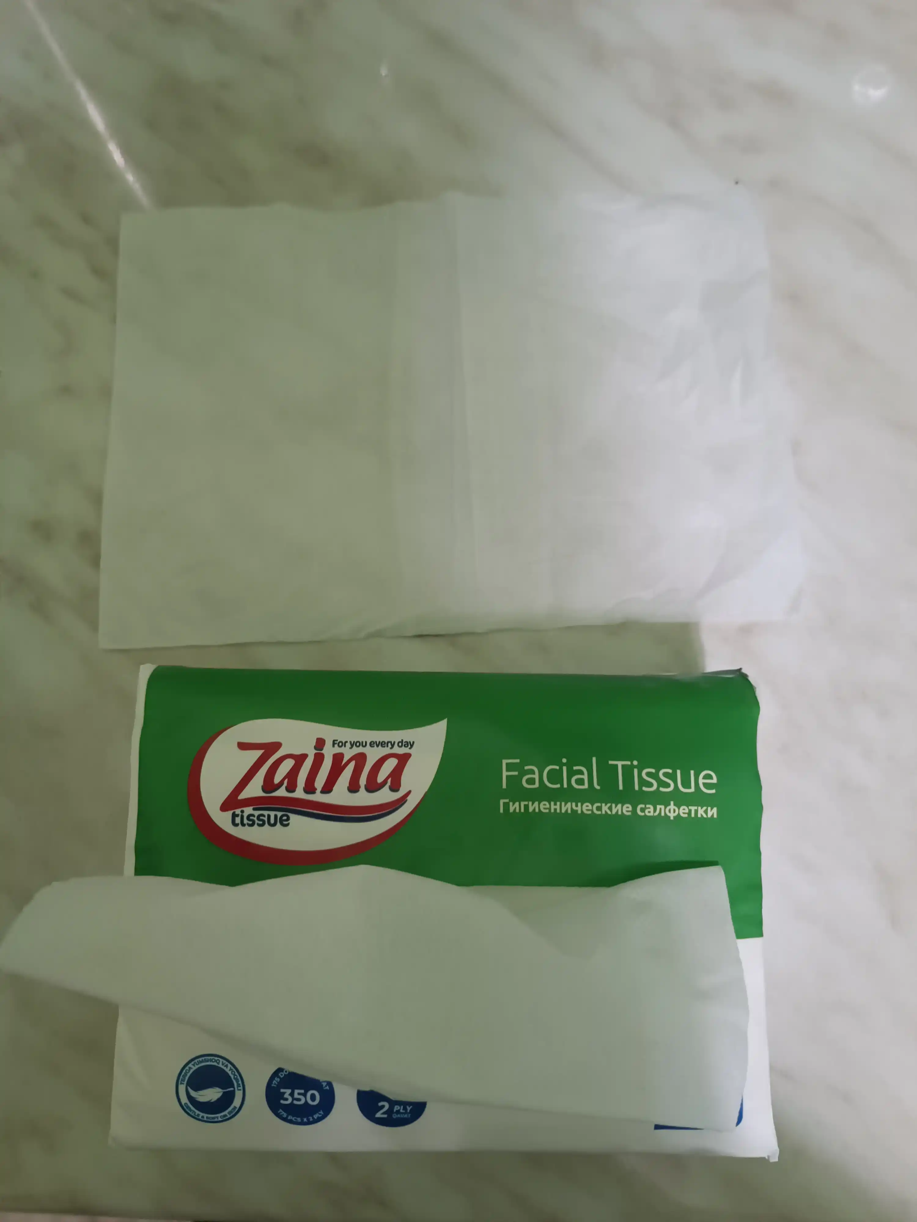 ZAINA gigiyenik salfetkalari, yuz va qo‘l uchun, 2 qavatli