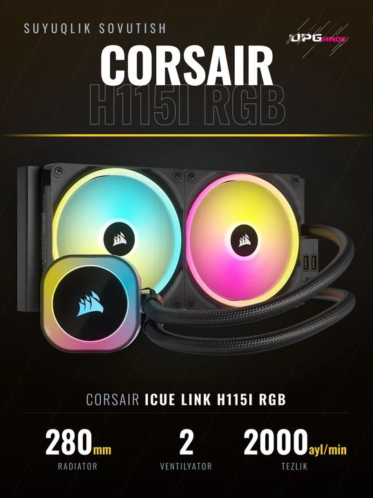 Suyuqlik bilan sovutish tizimi Corsair iCUE LINK H115i RGB, 280 mm, 2 x QX140, qora