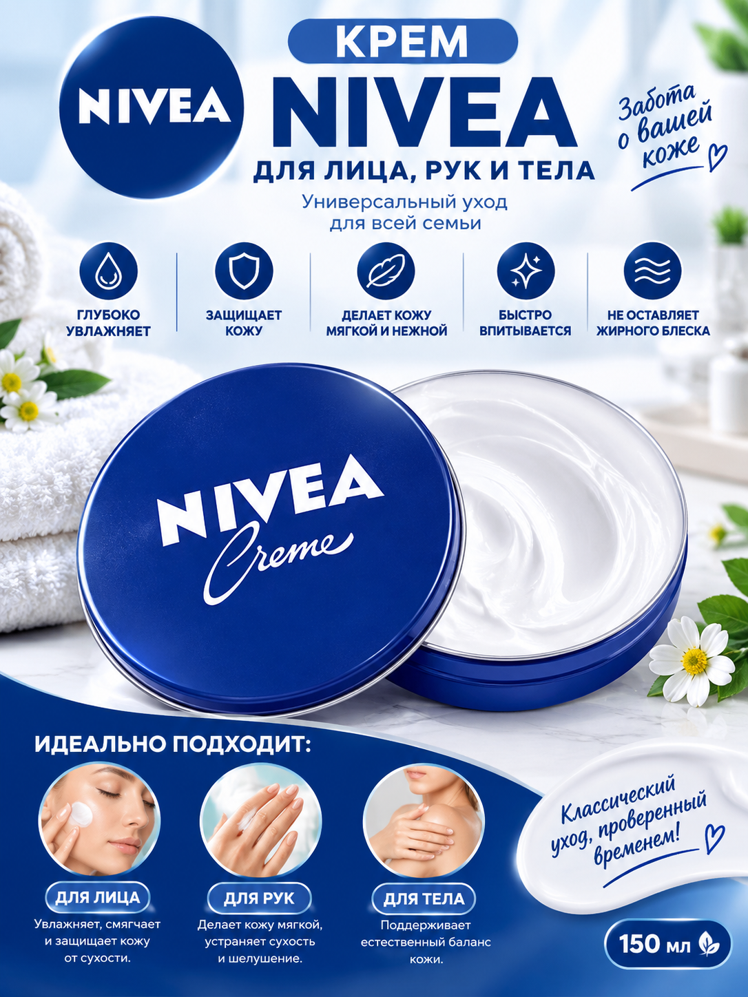 NIVEA Creme universal krem, namlantiruvchi, 60, 75 ml  - 