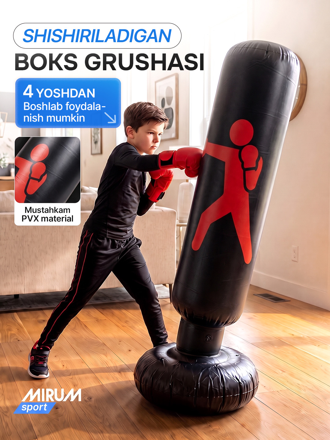 Shishiriladigan boks grushasi, 160 sm — bolalar va uy mashg‘ulotlari uchun - 