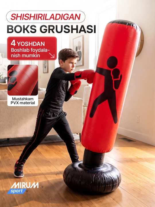 Shishiriladigan boks grushasi, 160 sm — bolalar va uy mashg‘ulotlari uchun - 