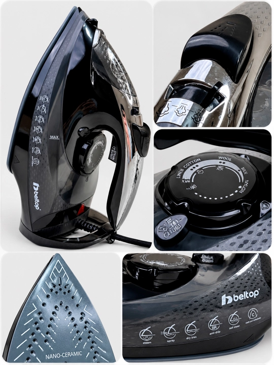 Bug'li "BELTOP" dazmol 2200W keramik taglik, vertikal bug', 300-360ml, avto o'chish, utyug