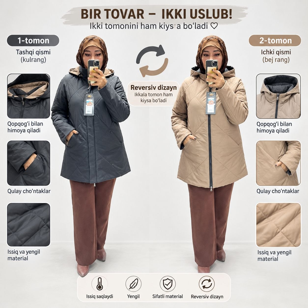 Ayollar uchun qishki qadamli kurtka — elegant va zamonaviy uslub
