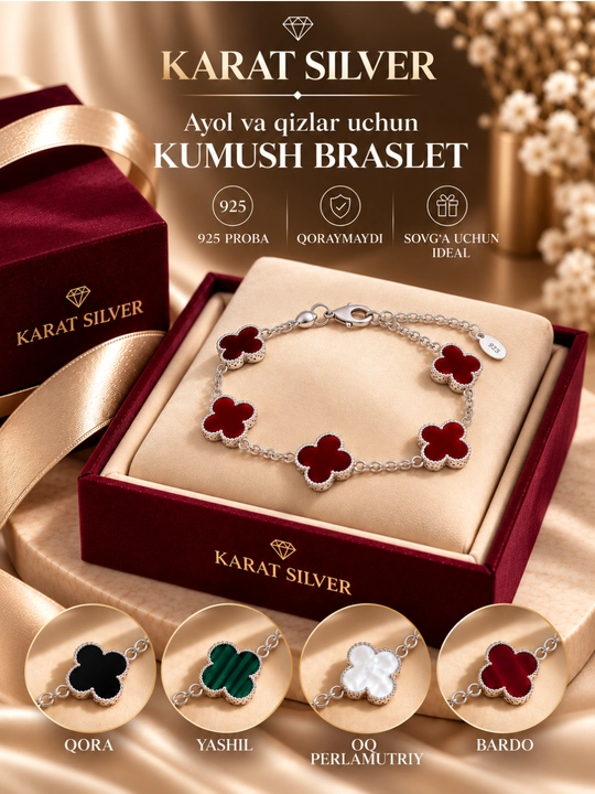 Серебряный браслет Van Cleef 925 пробы, женское украшение, серебряный аксессуар в 4 цветах