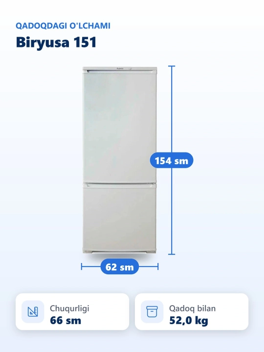 Biryusa 151 sovutgichi, hajmi 240 l, LED