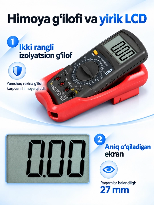 UNI-T UT51 raqamli multimetr, AC/DC kuchlanish va tok, qarshilik, tranzistor testi