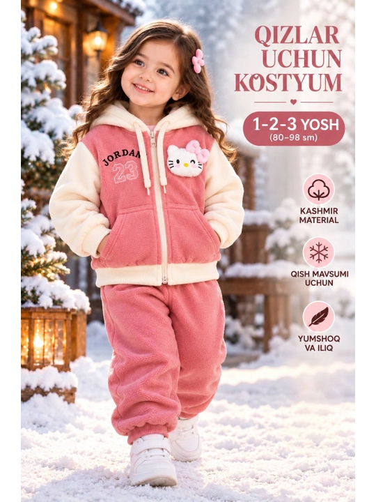 Теплый костюм-двойка для девочки, кофта с узором и брюки, 1–3 года